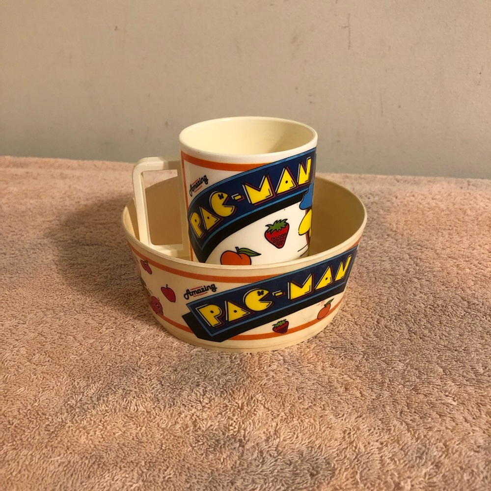Vintage 1980 Deka Midway Mfg Pac-Man Plastic Bowl & Cup